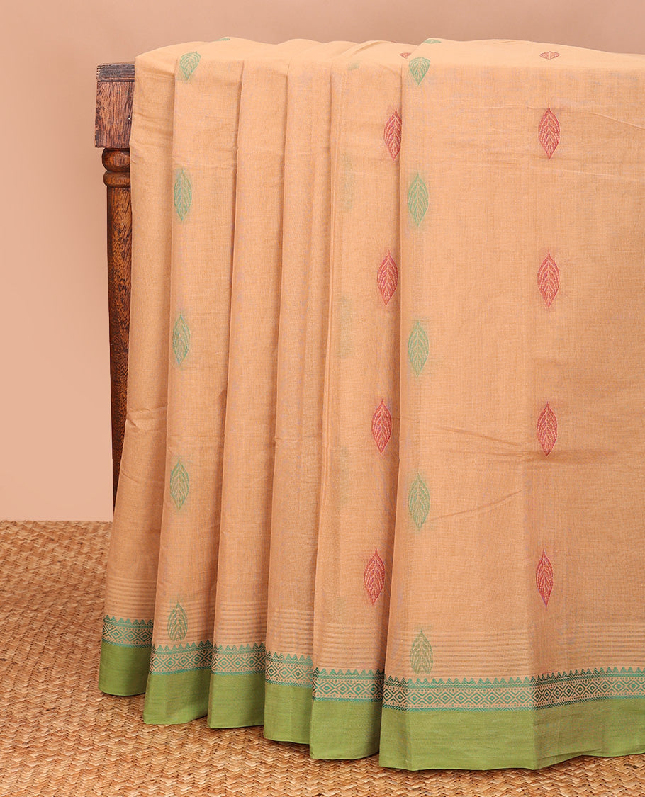 Sandal leaf buttas kanchi cotton saree, contrast thread woven border, and floral design pallu