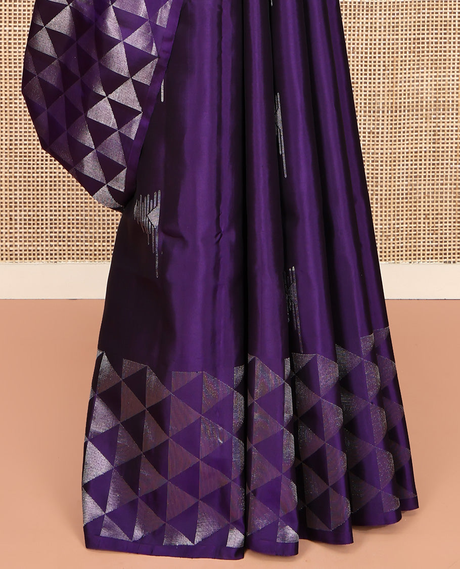 Violet Mayuri Soft Silk Saree, Accentuated with Zari Buttas All Over Its Body, Complemented by Ara Maadam Border, Pallu of Same Ara Maadam Designs, and Paired with a Matching Blouse