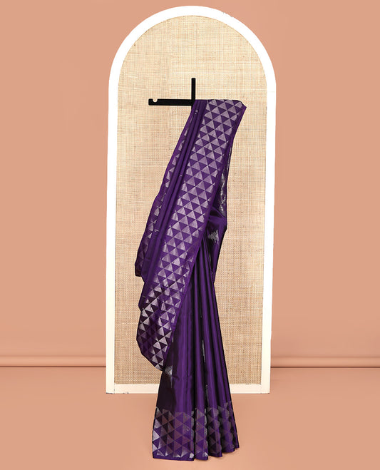 Violet Mayuri Soft Silk Saree, Accentuated with Zari Buttas All Over Its Body, Complemented by Ara Maadam Border, Pallu of Same Ara Maadam Designs, and Paired with a Matching Blouse
