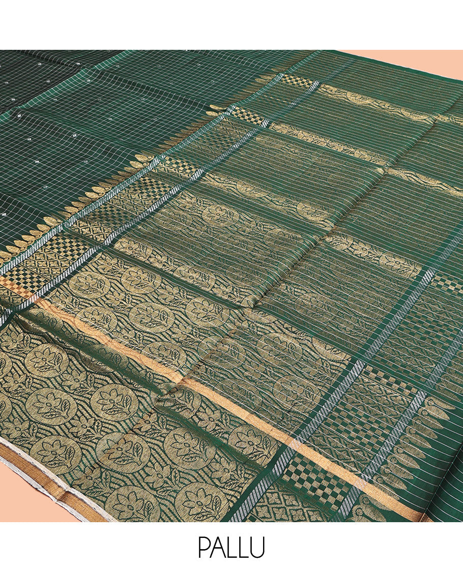 Green Mayuri Lite Silk Mix Saree, Finely Crafted with Buttas and Checks, a Self-Border, Pallu of Intricate Designs, and a Matching Blouse