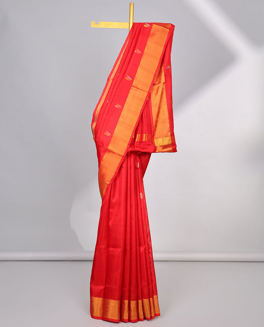 Red floral buttas uppada silk saree with contrast zari border & floral design pallu