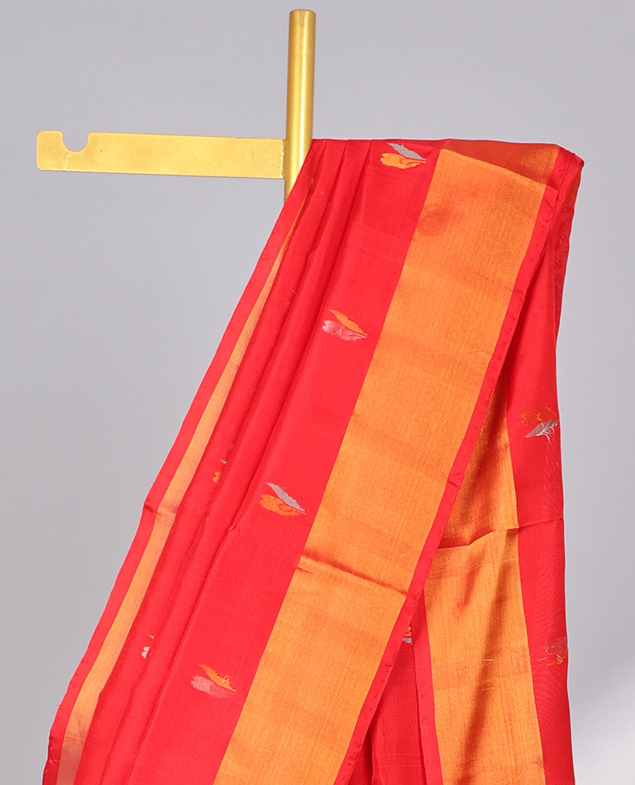 Red floral buttas uppada silk saree with contrast zari border & floral design pallu