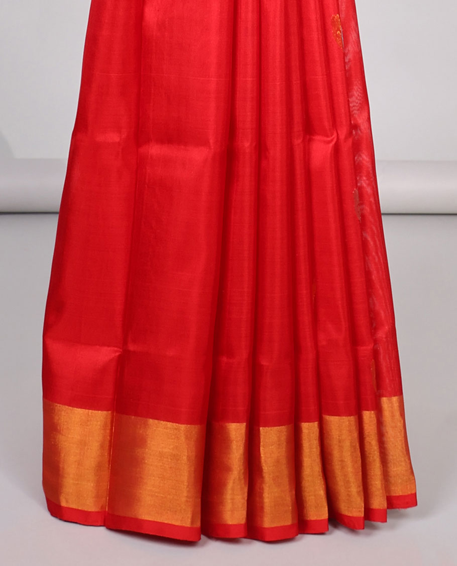 Red floral buttas uppada silk saree with contrast zari border & floral design pallu