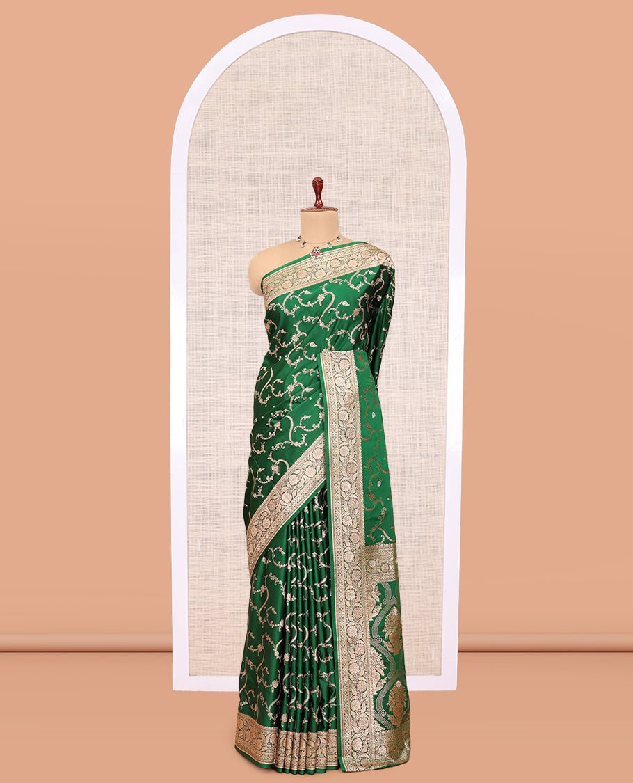 Green Semi-Banaras Satin Silk Saree