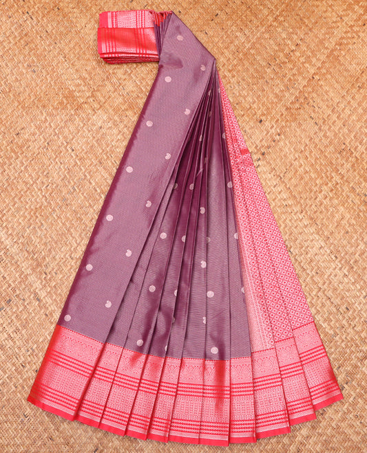 Light Burgundy Budget Silk Saree, Beautified with Zari Buttas and Stripes All Over Its Body, Complemented by Contrast Traditional Zari Designs Woven, Grand Jaal Pallu and Paired with a Contrast Blouse