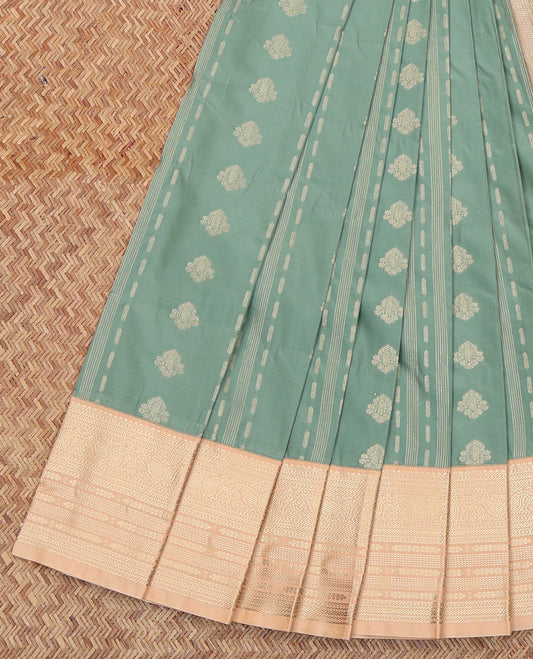 Green Budget Silk Saree, Woven with Zari Buttas All Over Its Body, Complemented by a Contrast Traditional Zari Border, Intricately Designed Pallu, and Paired with a Contrast Blouse