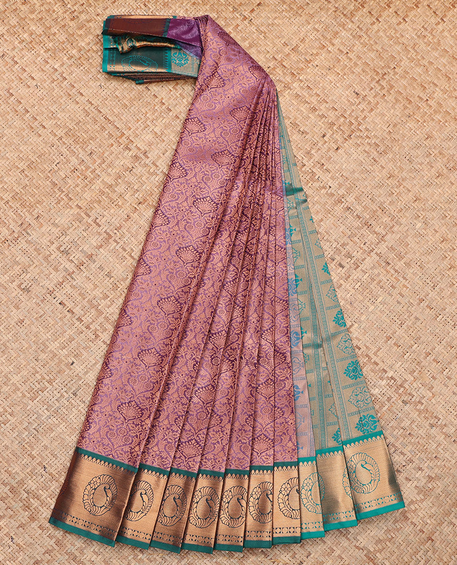 Purple Budget Silk Saree Featuring Jacquard, Complemented by a Contrast Traditional Zari Border, Grand Pallu, and a Contrast Blouse