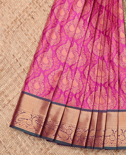 Pink Budget Silk Saree, Artfully Detailed with Jacquard Design, Complemented by a Contrast Traditional Zari Border, Grand Pallu, and Contrast Blouse