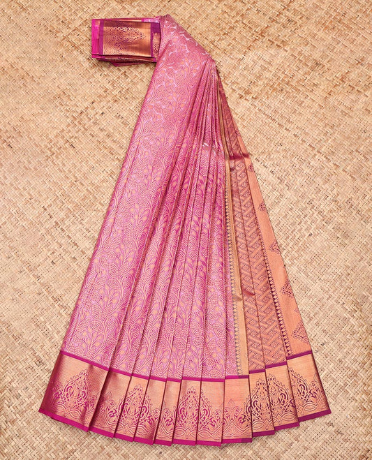 Pink Budget Silk Saree, Richly Detailed with Jacquard Design, Complemented by a Contrast Zari Border, Grand Pallu, and a Contrast Blouse