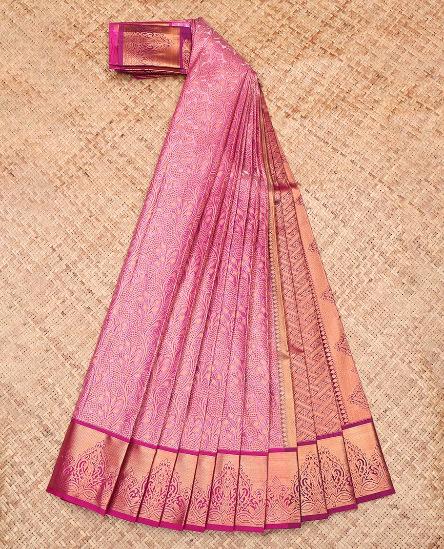 Pink Budget Silk Saree, Richly Detailed with Jacquard Design, Complemented by a Contrast Zari Border, Grand Pallu, and a Contrast Blouse