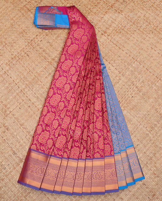 Pink Budget Silk Saree, Woven with Jacquard Design, a Contrast Traditional Zari Border, Grand Pallu, and a Contrast Blouse