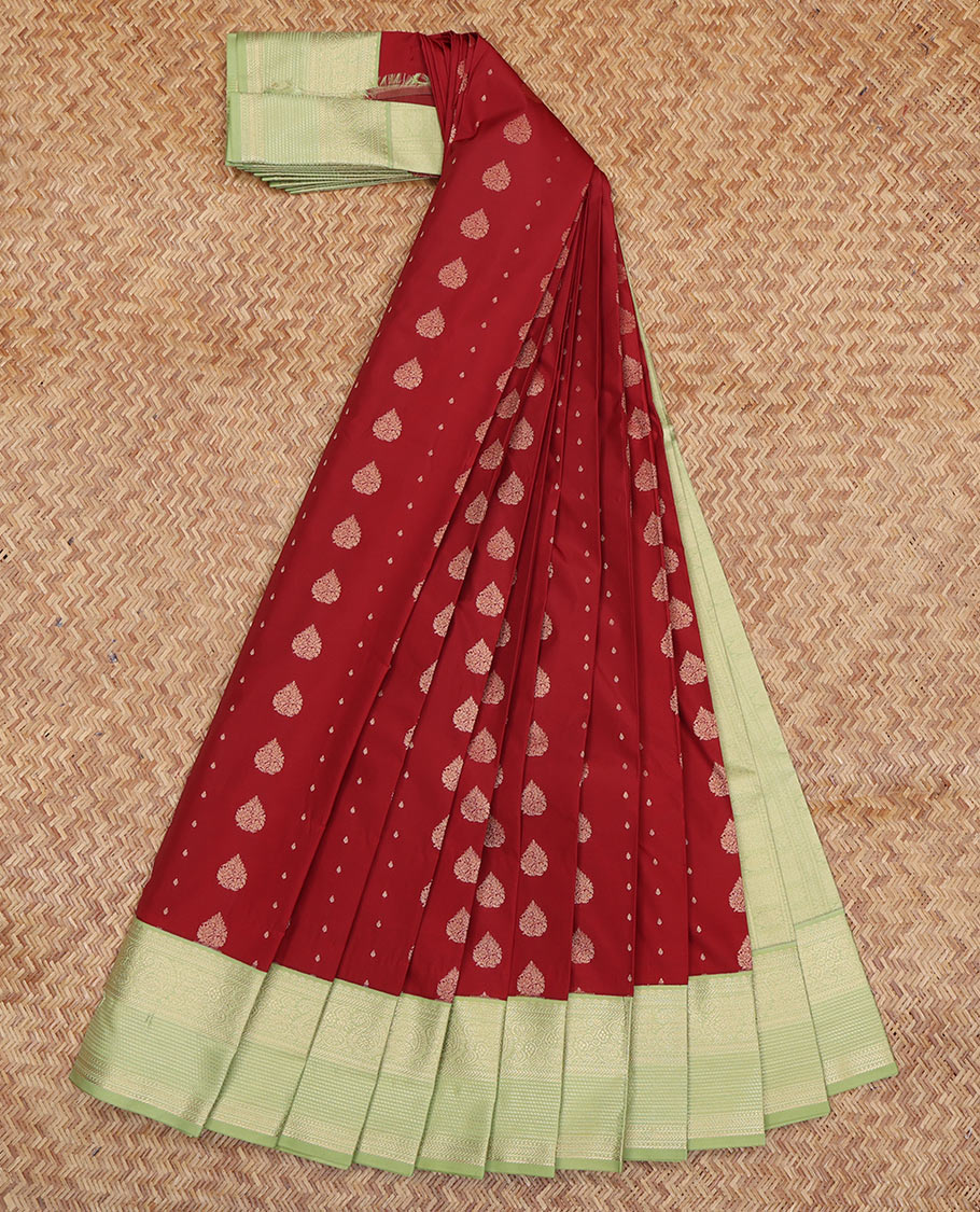 Light Maroon Budget Silk Saree, Woven with Zari Buttas, a Contrast Traditional Zari Border, Grand Pallu, and a Contrast Blouse