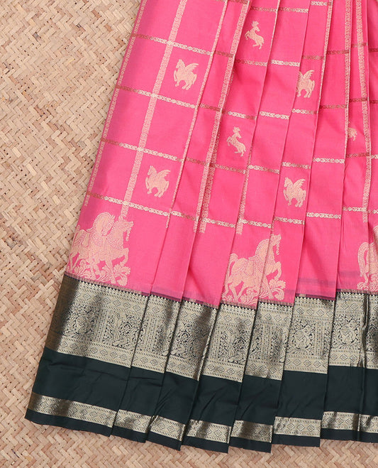 Pink Checks Budget Silk Saree