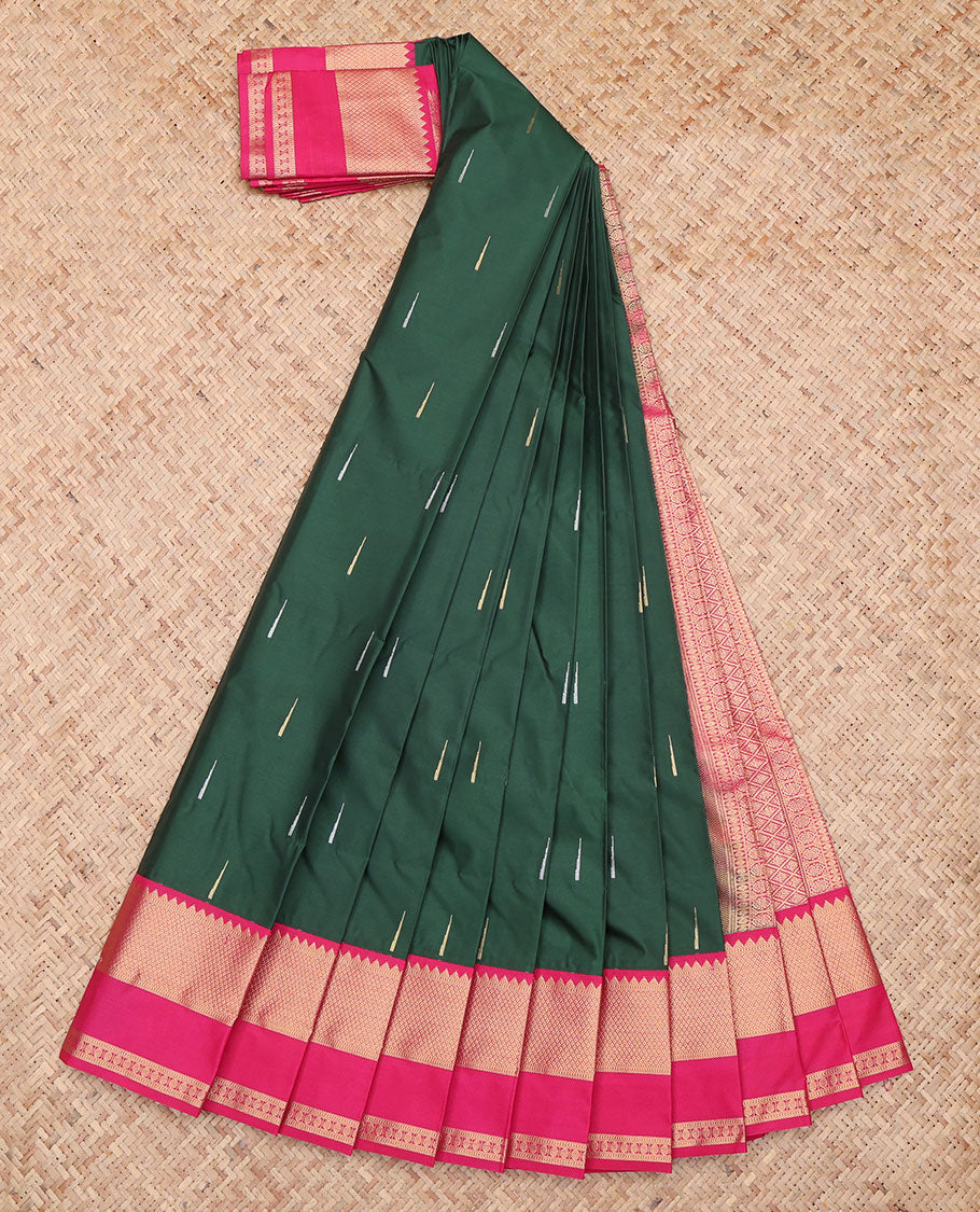 Green Traditional Rettai Pettu Budget Silk Saree