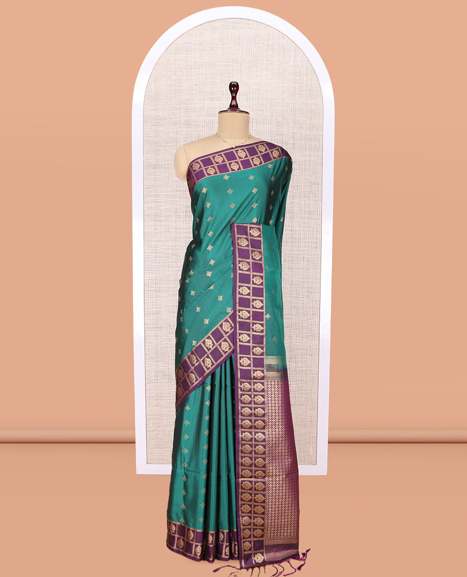 Green Checked Border Budget Silk Saree