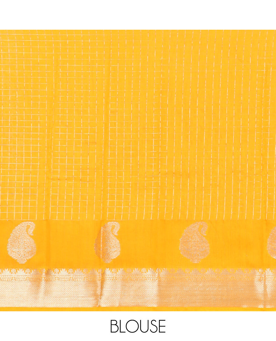 Red zari checked Assam silk saree, contrast traditional zari border of paisleys, and pallu of zari stripes