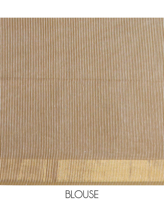 Mustard zari striped jute cotton saree, zari border and striped pallu