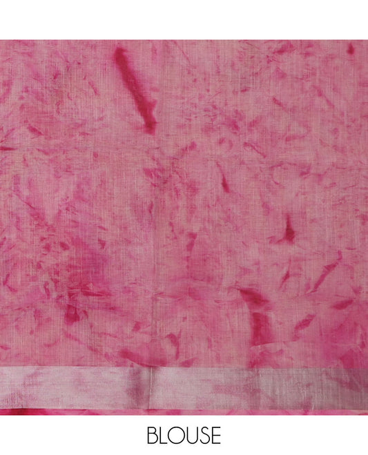 Pink shibori printed with unique motifs cotton saree, zari border and intricate pallu