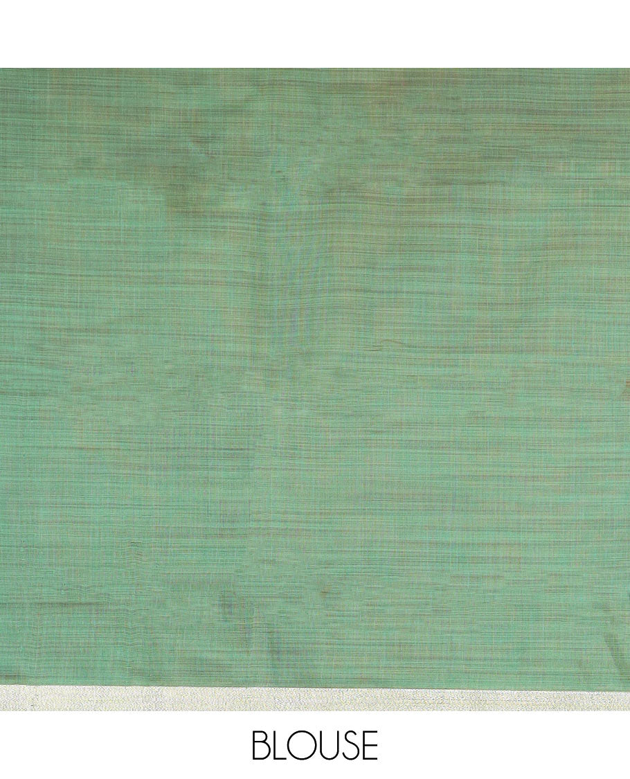 Yellow floral and bird buttas printed chirala cotton saree, bavanji border, and contrast bird print pallu