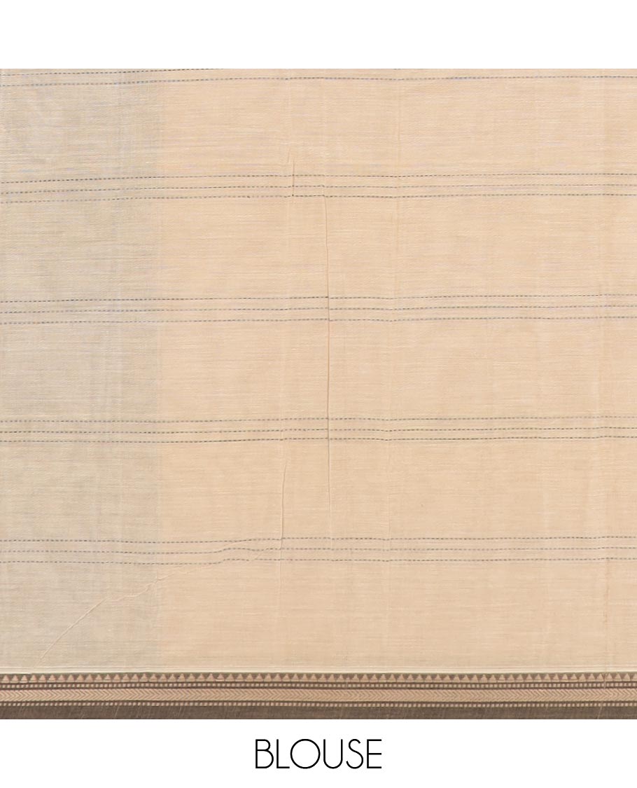 Grey checked Narayanapet cotton saree, contrast traditional thread piping border, and contrast striped pallu