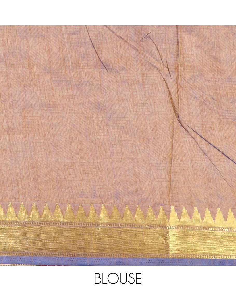 Blue floral motif enclosed jaal semi-banaras patola silk saree, temple border, and pallu of floral motifs print