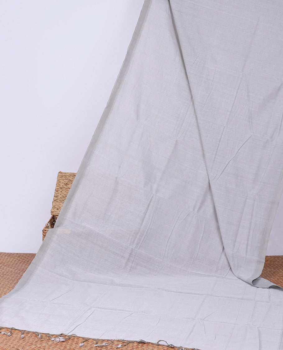 Borderless plain Grey khadi cotton saree