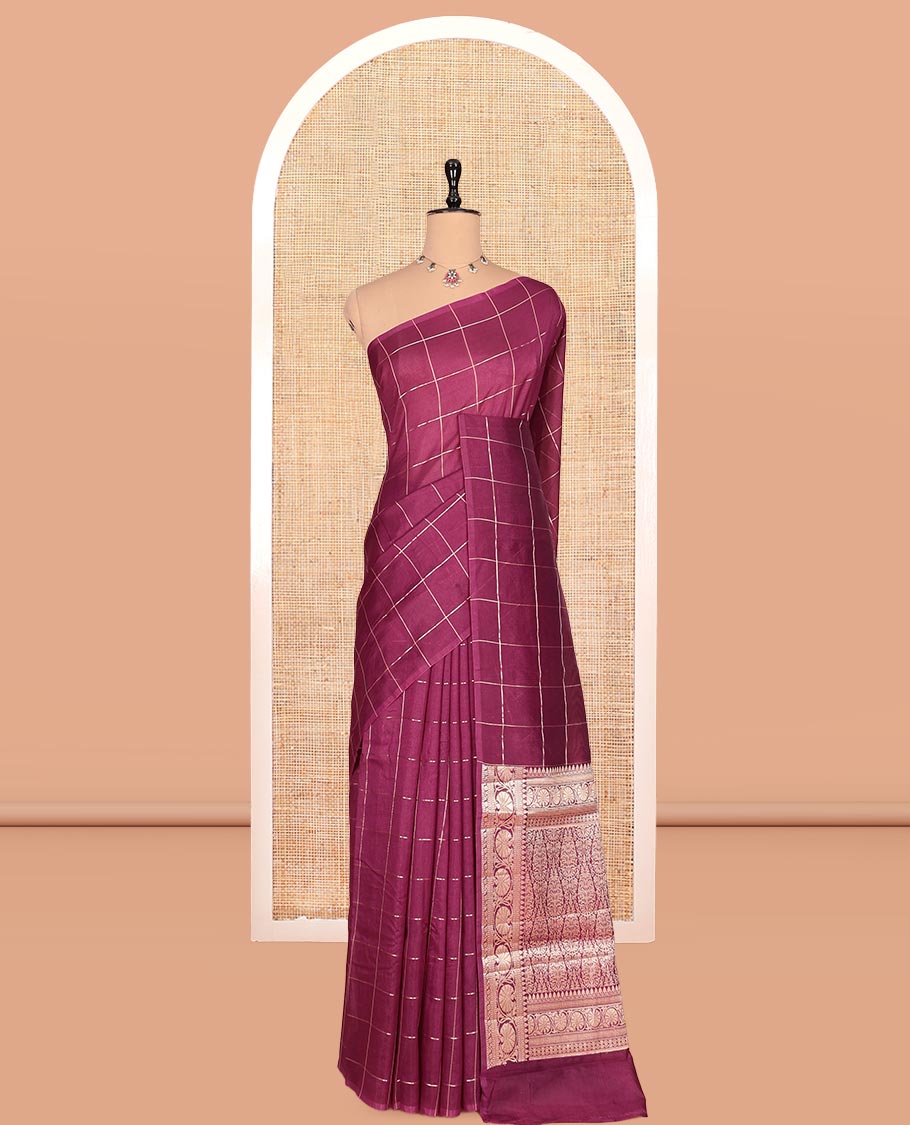 Borderless Magenta Chanderi Cotton Saree, Grand Intricately Designed Pallu, and a Matching Blouse
