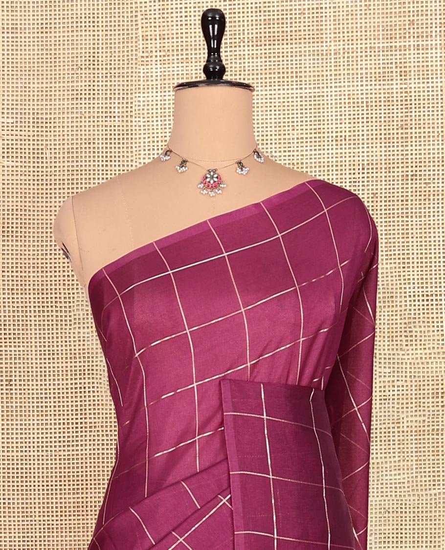 Borderless Magenta Chanderi Cotton Saree, Grand Intricately Designed Pallu, and a Matching Blouse