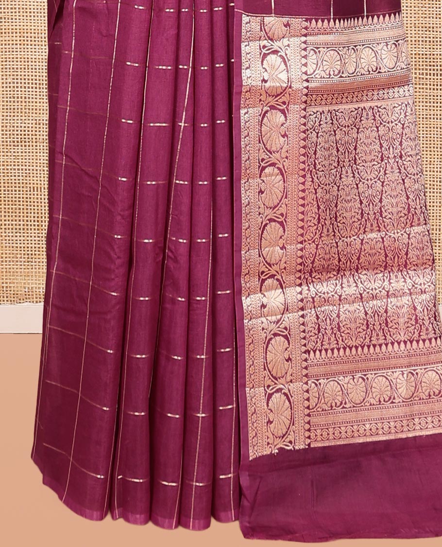 Borderless Magenta Chanderi Cotton Saree, Grand Intricately Designed Pallu, and a Matching Blouse