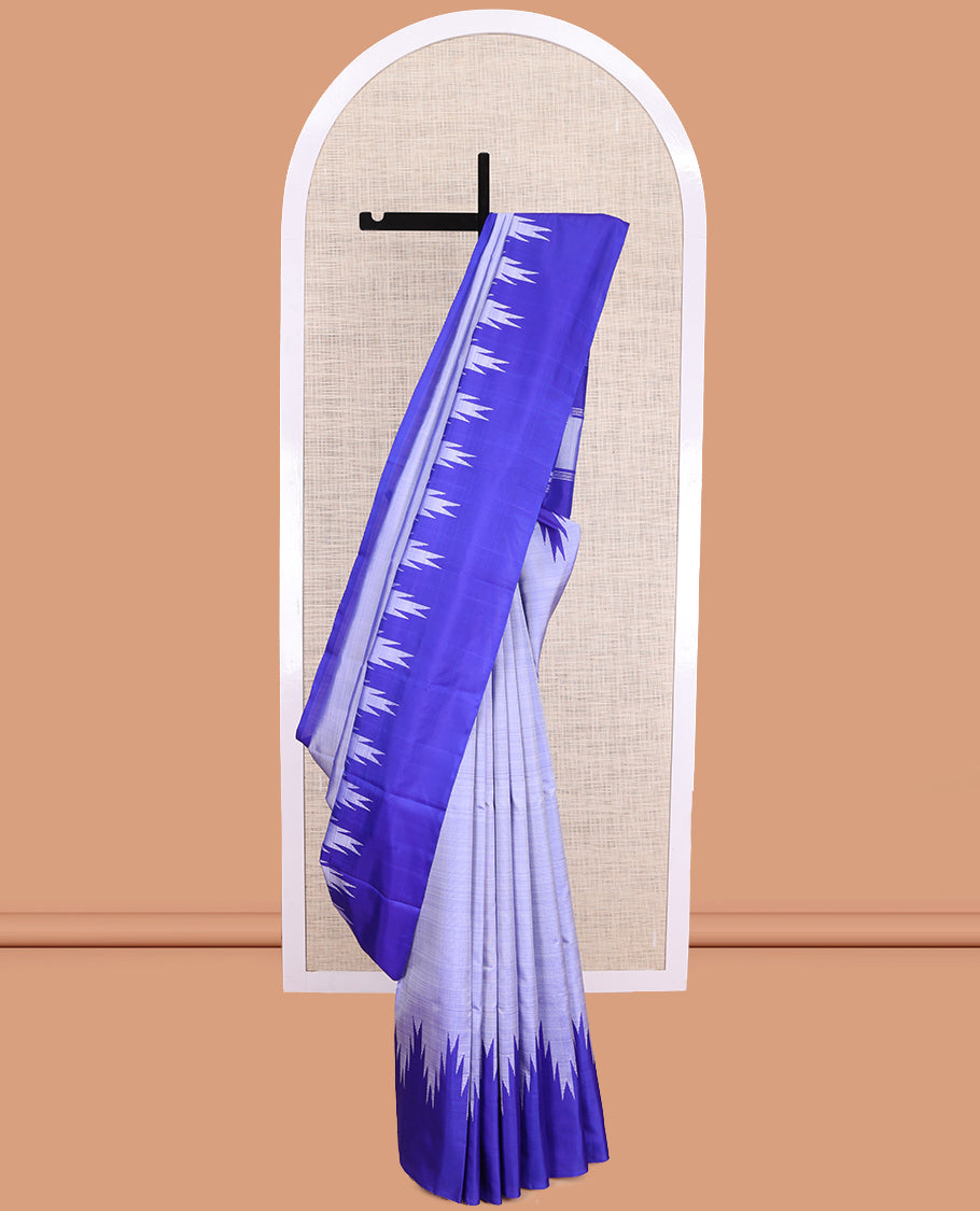 Blue Plain Kanchipuram Silk Saree, Complemented by a Contrast Thazampoo Rekku Border, Thazampoo Rekku Pallu, and Contrast Blouse