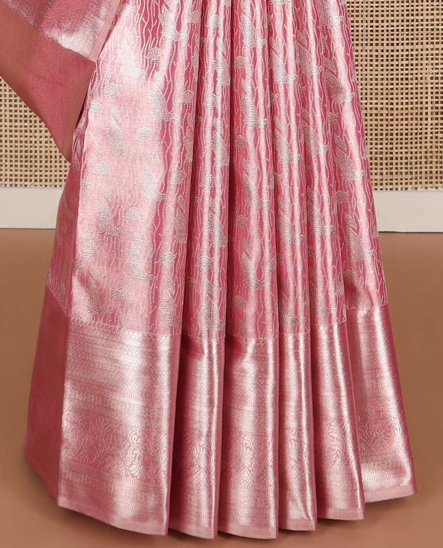 Light pink design kancheepuram tissue silk saree with self border of intricate zari design & geometric design pallu