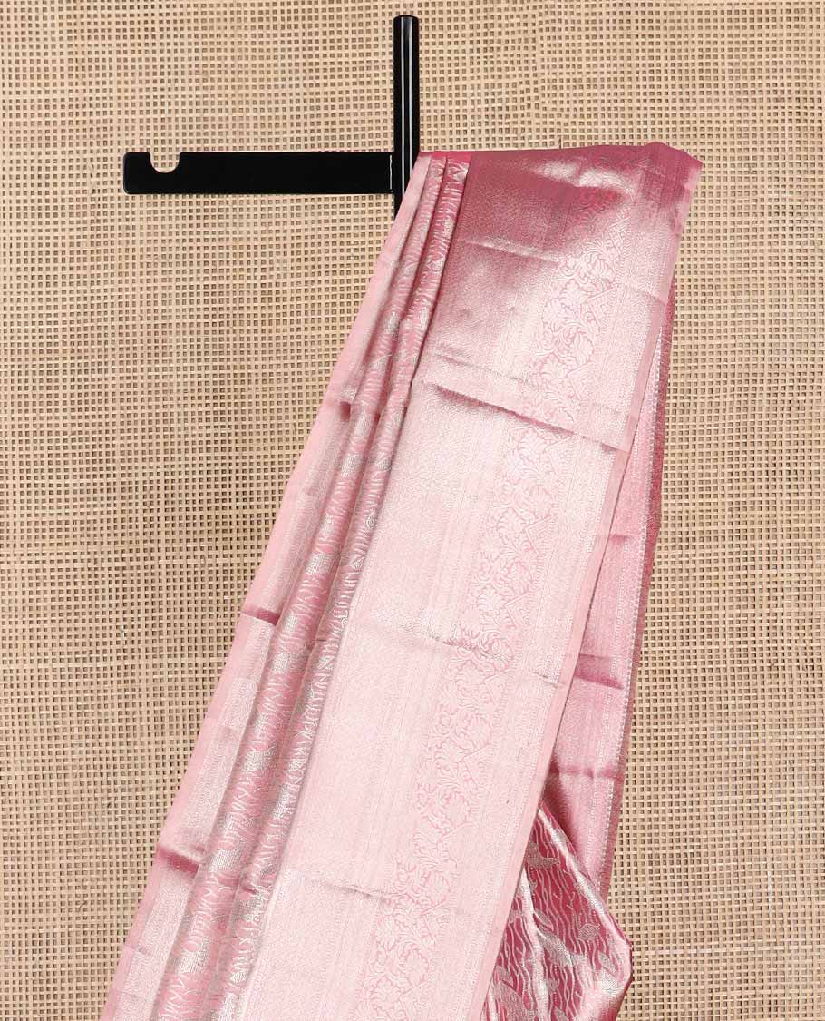 Light pink design kancheepuram tissue silk saree with self border of intricate zari design & geometric design pallu