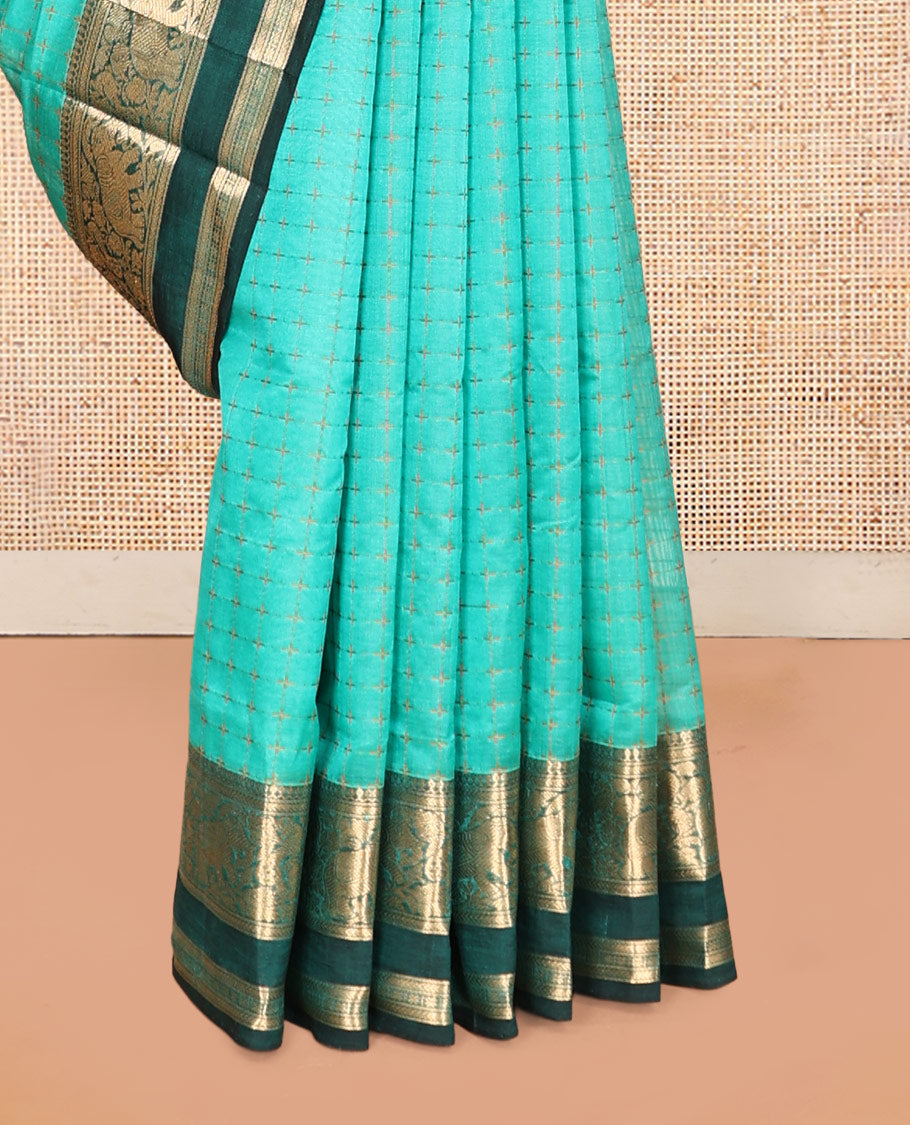 Blue Plus-Shaped Buttas Kuppadam Silk Saree, a Contrast Traditional Double-Pet Border, a Matching Blouse