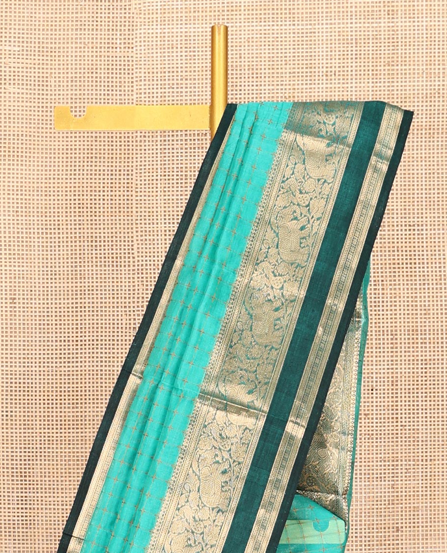 Blue Plus-Shaped Buttas Kuppadam Silk Saree, a Contrast Traditional Double-Pet Border, a Matching Blouse