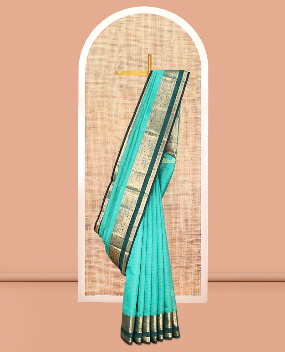 Blue Plus-Shaped Buttas Kuppadam Silk Saree, a Contrast Traditional Double-Pet Border, a Matching Blouse