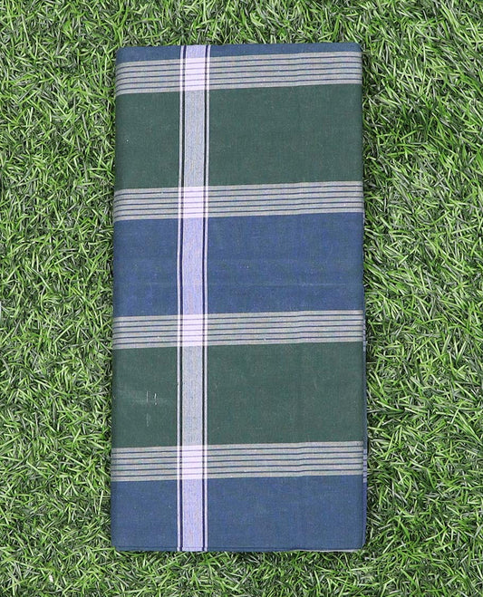 Blue and green vertical and horizontal striped cozy cotton lungi