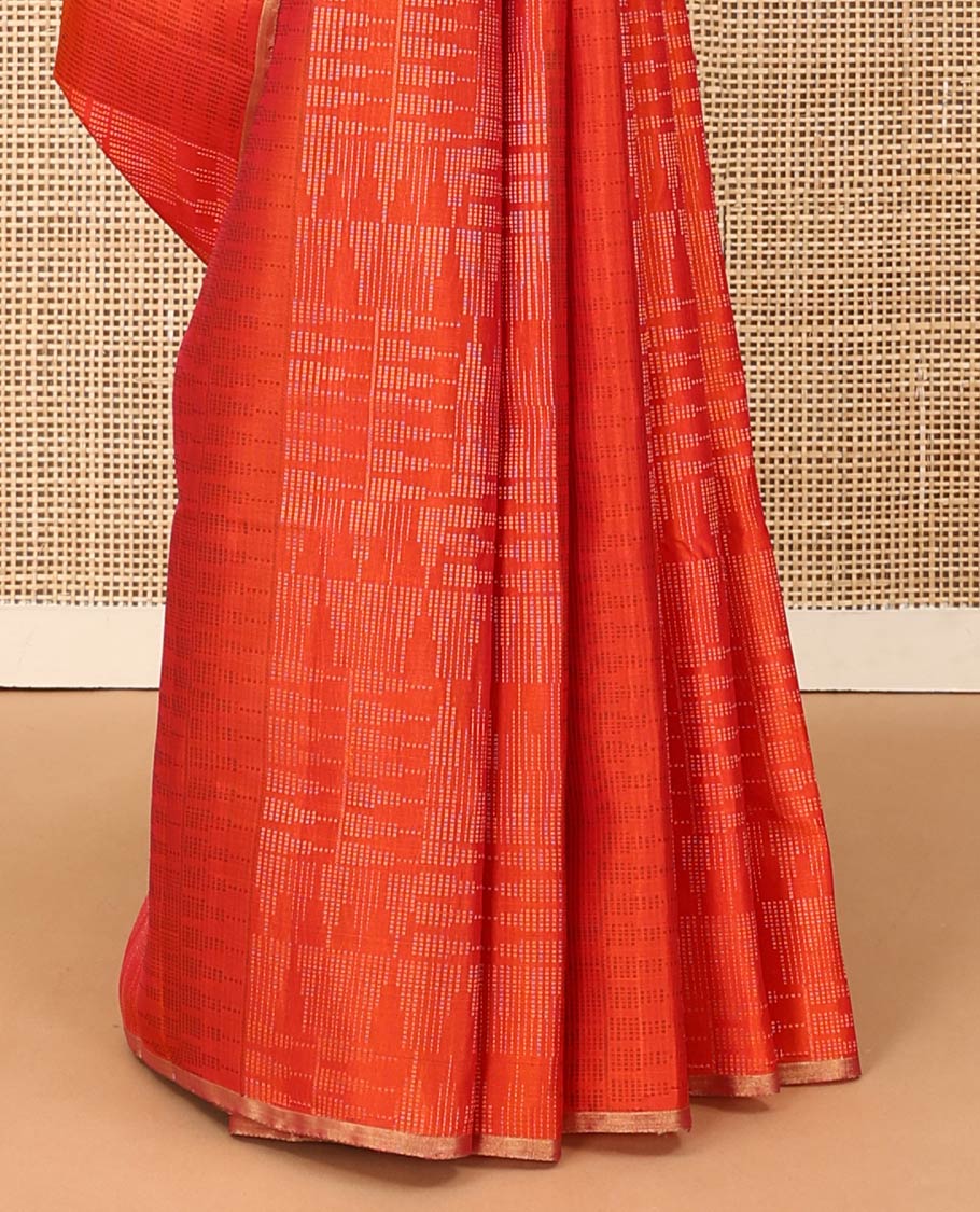 Borderless orange thazampoo rekku motifs steeped soft silk saree, contrast pallu of chevron designs