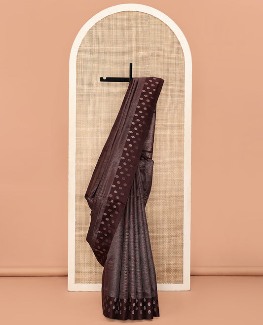 Brown Mayuri Soft Silk Saree, Beautifully Bedecked with Jaal Patterns All Over Its Body, Subtle Woven Border, Sparsely Woven Pallu of Ogee Patterns, and Paired with a Matching Blouse