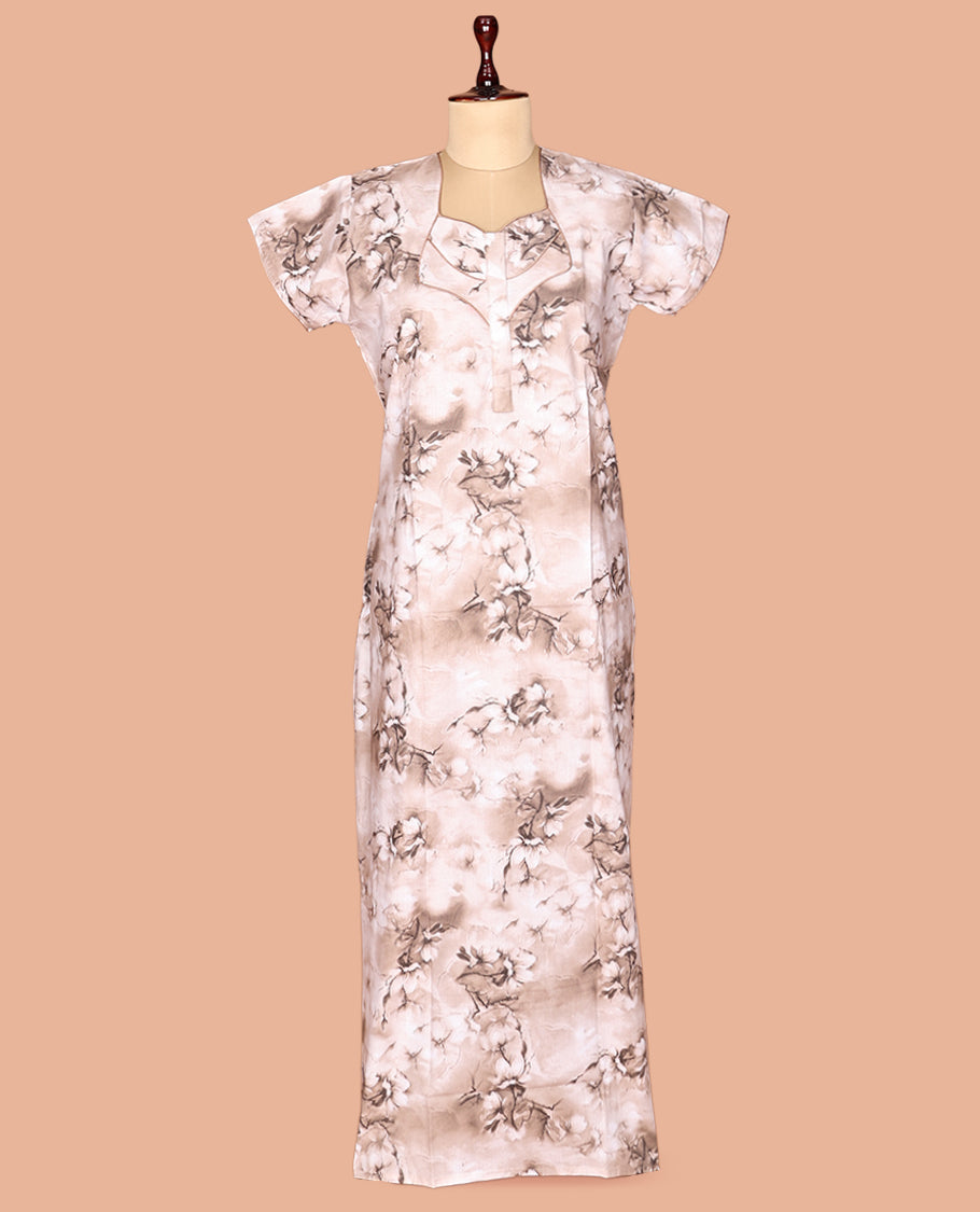 Pale Brown Cotton-Blended Nighty