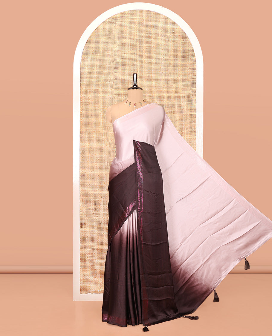 Dark Maroon Ombre Plain Satin Crepe Saree, Subtle Zari Border, Plain Pallu, and Comes without a Blouse