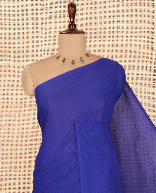 Borderless Royal Blue Plain Khadi Cotton Saree, a Self-Pallu with Tassels, and a Matching Blouse