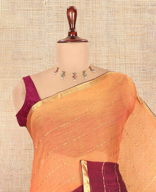 Orange-Purple Khadi Mul Cotton Saree