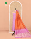 Pink and Orange Semi-Silk Material Churidar Set, Accentuated with Bandhani Dots Print, Comes with a Plain Santoon Bottom, and Paired with a Double-Colored Dupatta of Bandhani Dots Print