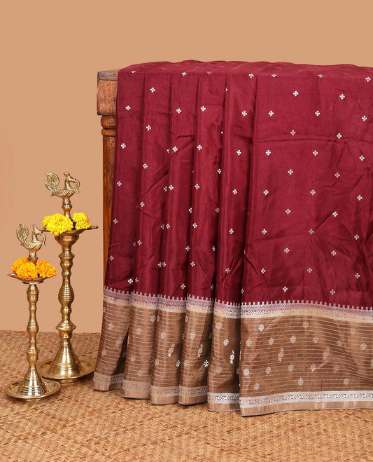 Maroon zari dola silk saree with banaras border & rich pallu along with plain blouse