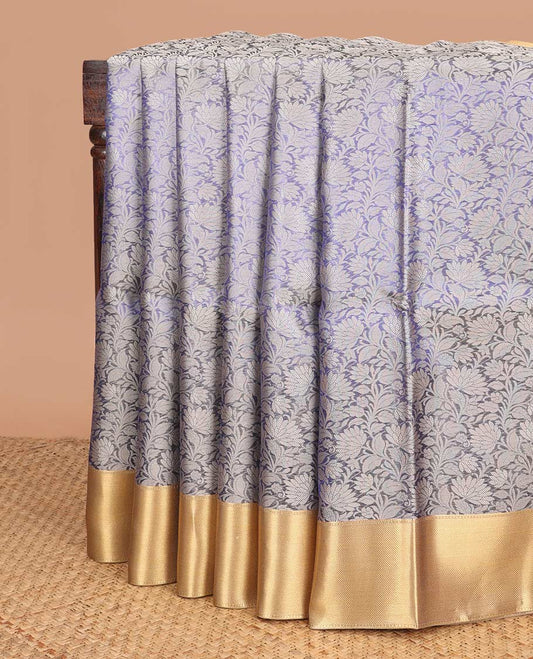 Blue mango design semi soft silk saree with contrast border & grand pallu along with plain blouse
