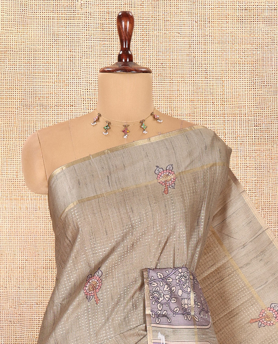 Khaki Fancy Tussar Saree