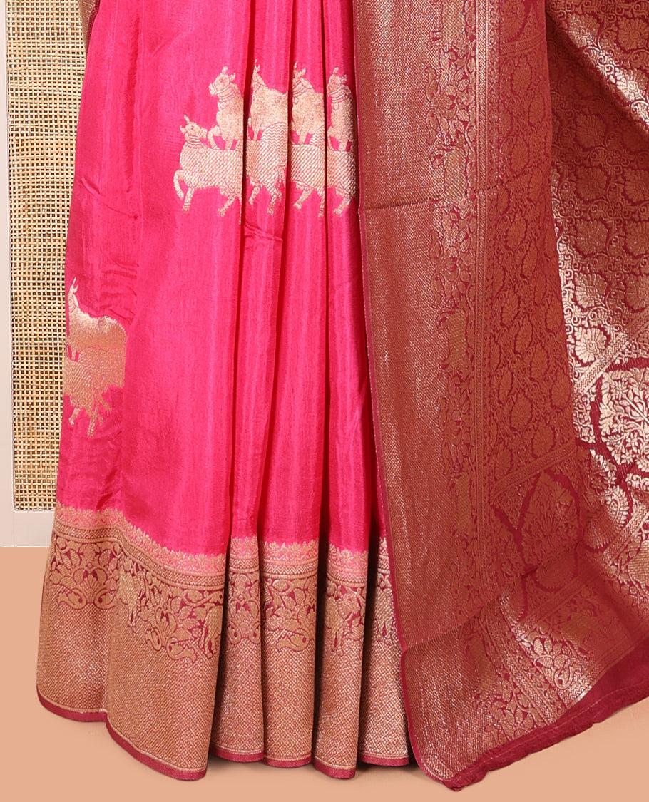 Rani Pink Semi Raw Silk Saree