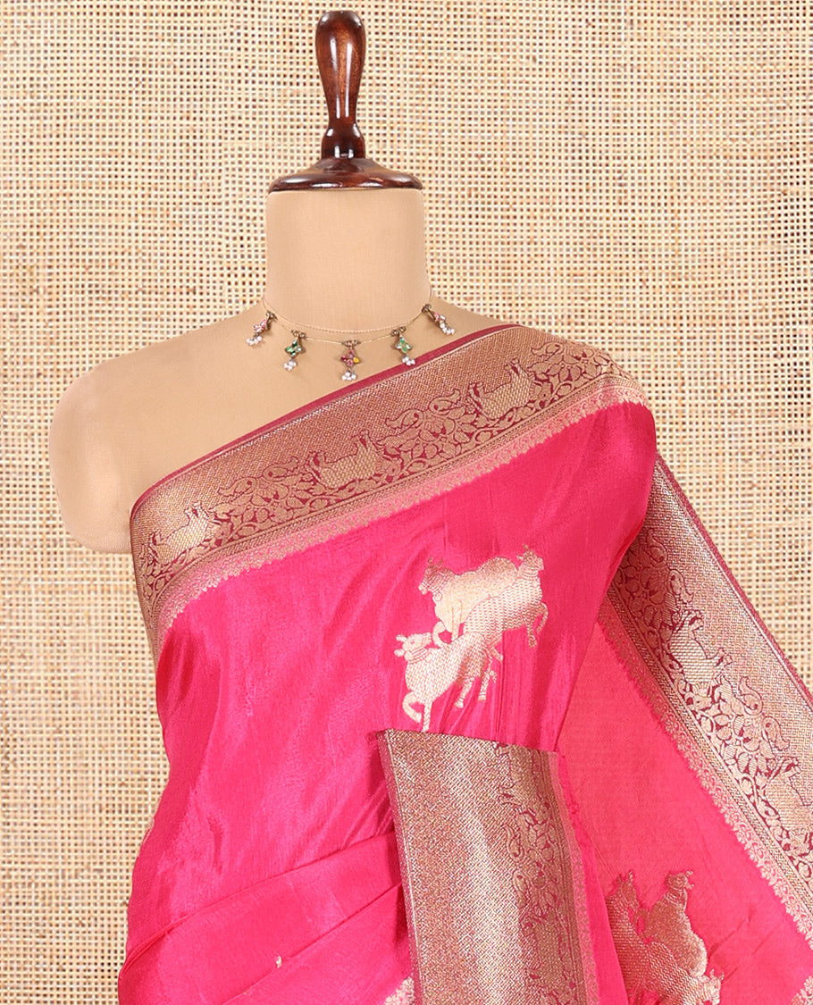 Rani Pink Semi Raw Silk Saree