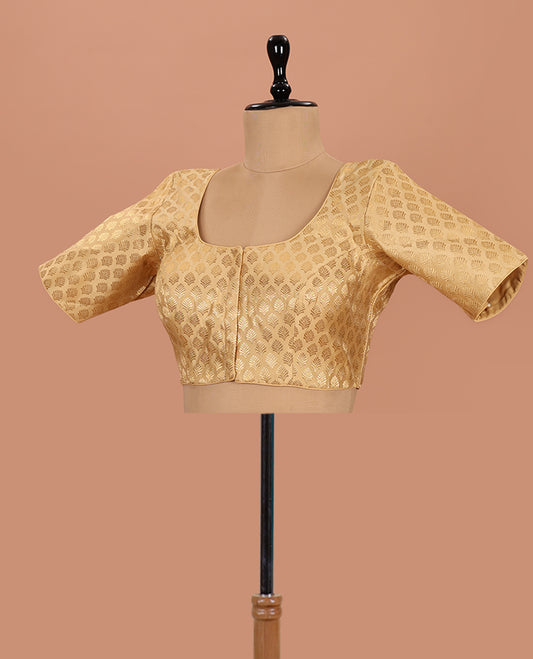 Gold buttas front-back round neck elbow-sleeve readymade blouse