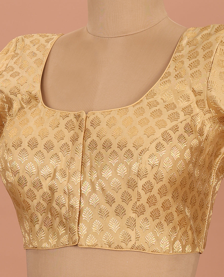 Gold buttas front-back round neck elbow-sleeve readymade blouse